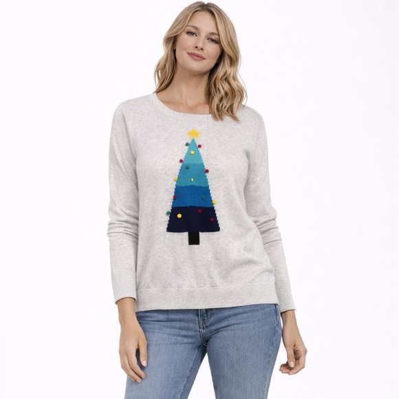 Lands' End Beige Sweater with Festive Tree Design - Picture 10 of 10